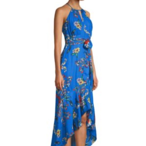 Parker Davina Blue Sleeveless Halter High-Low Ruffle Dress NWT 4 Retail $398 - Picture 2 of 9